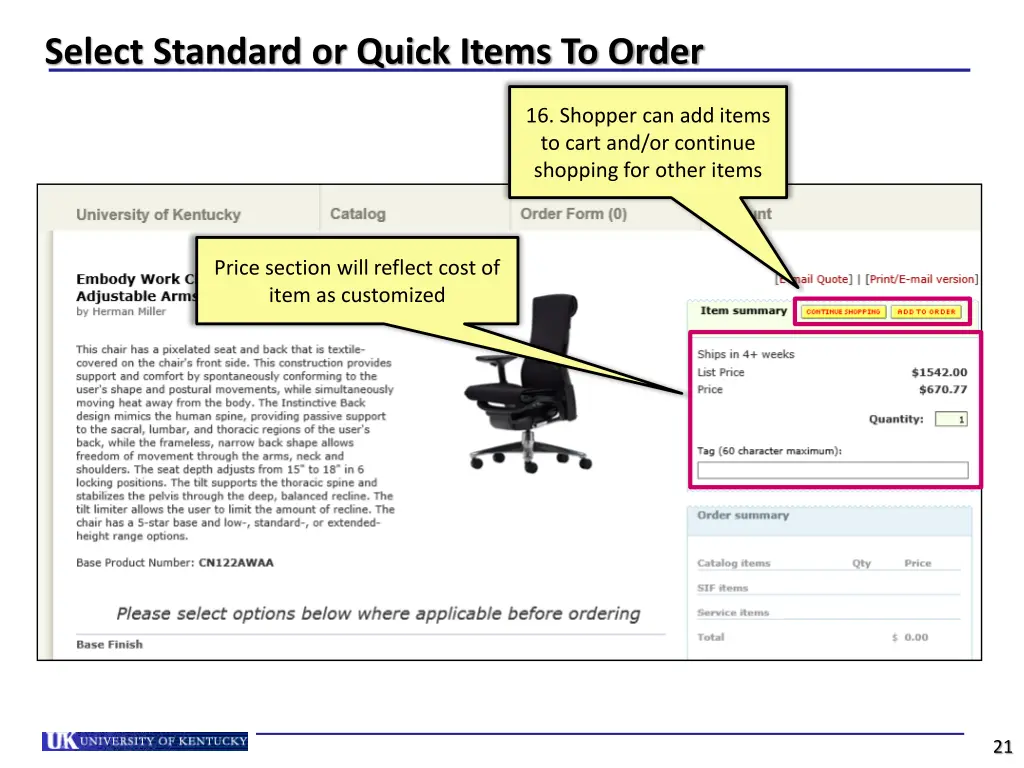 select standard or quick items to order 3