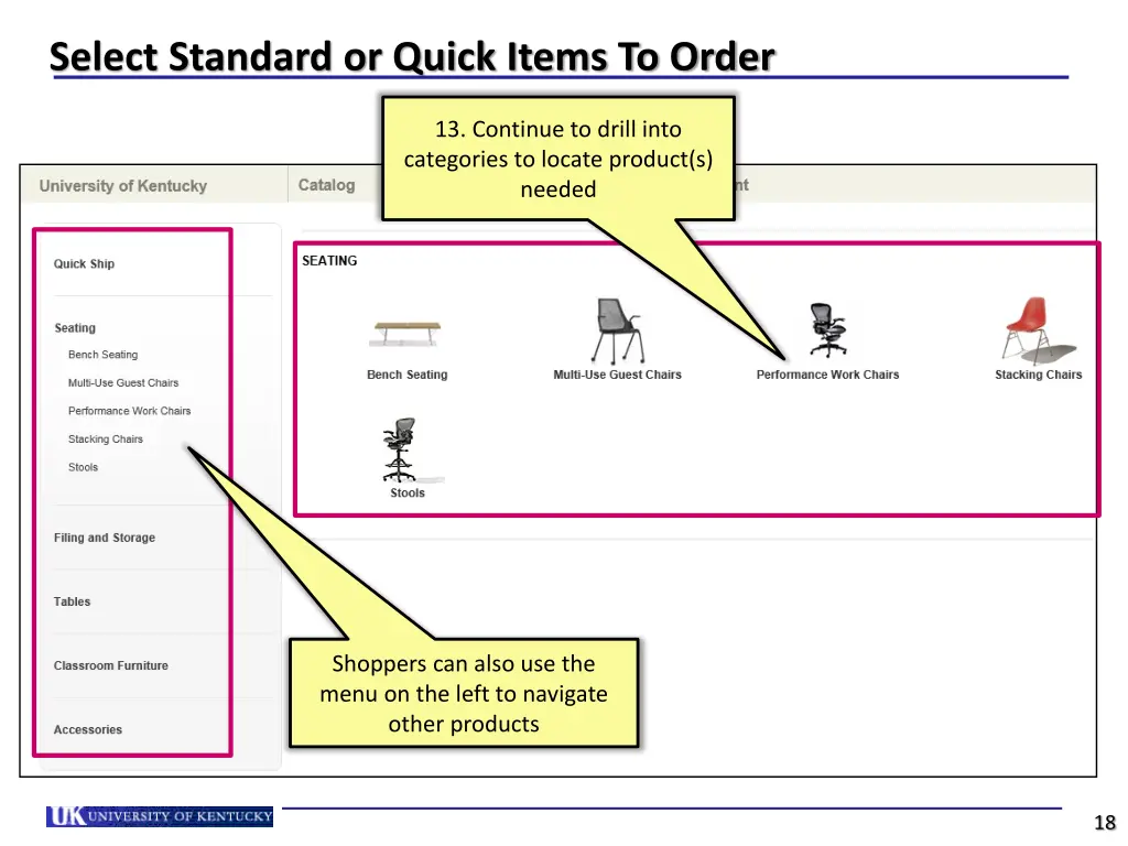 select standard or quick items to order