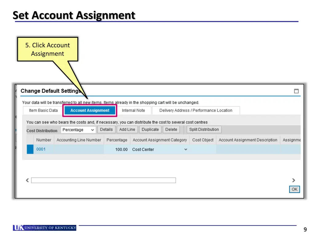 set account assignment