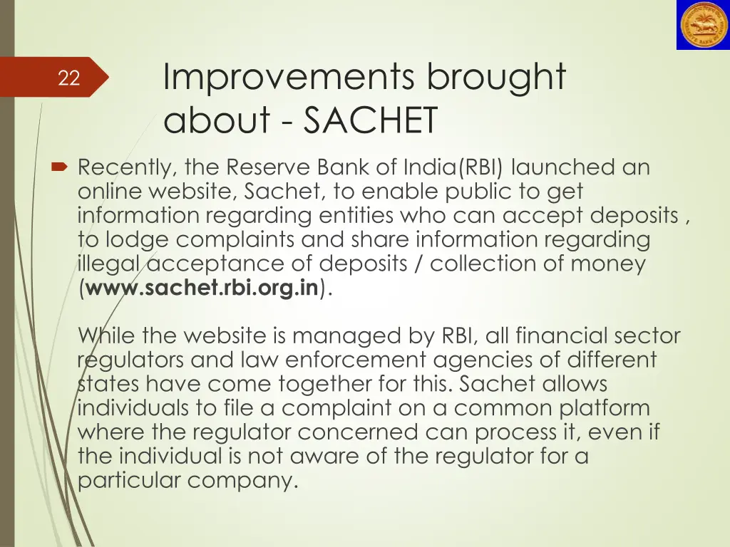 improvements brought about sachet