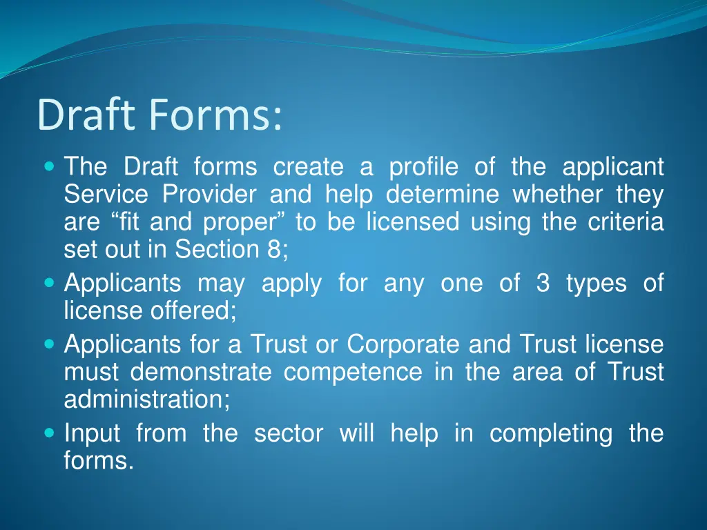 draft forms the draft forms create a profile