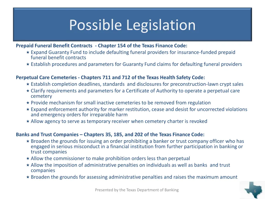 possible legislation