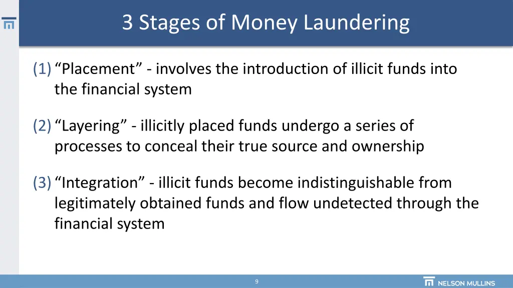 3 stages of money laundering