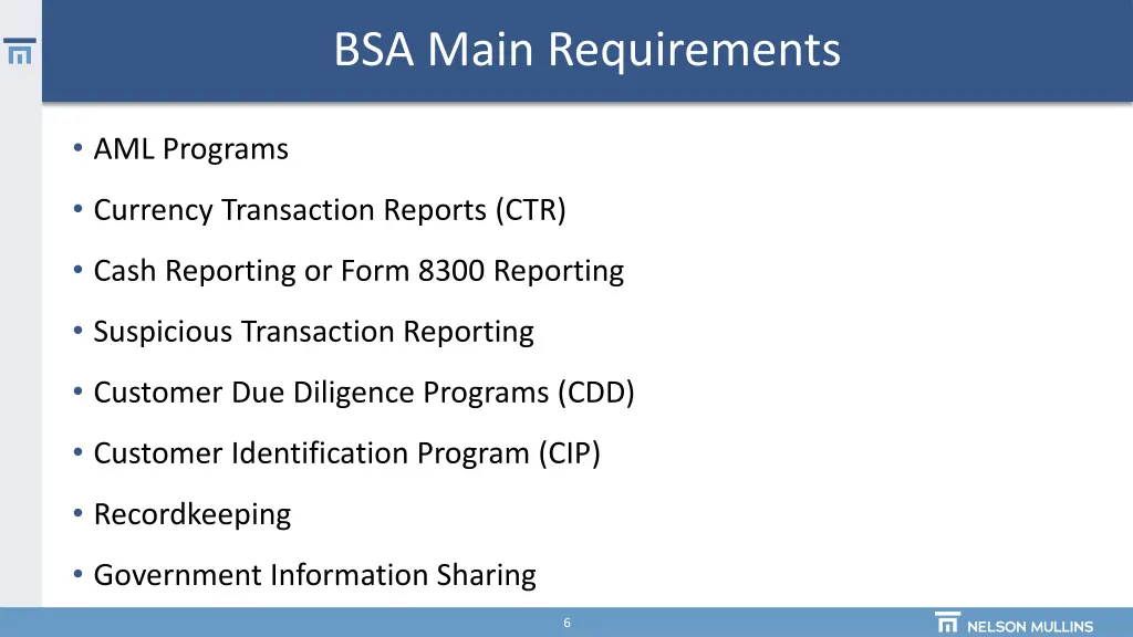 bsa main requirements