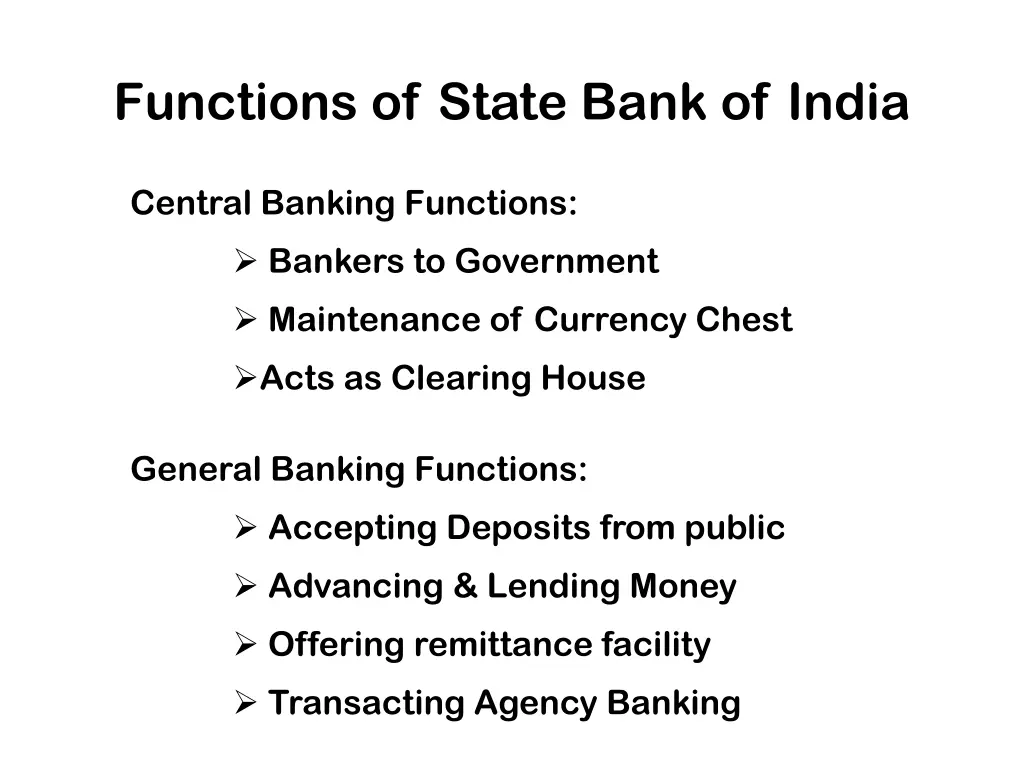 functions of state bank of india