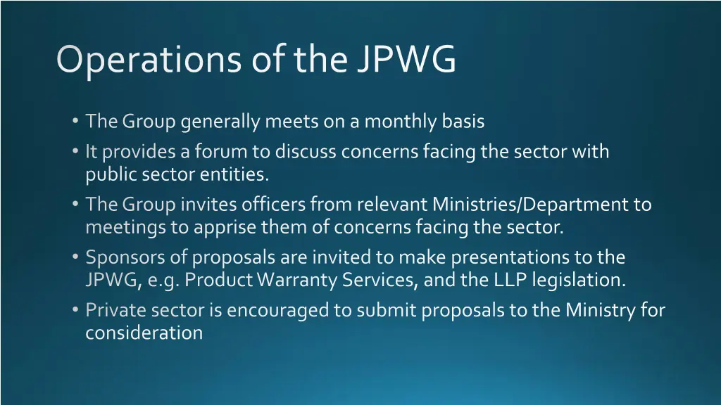 operations of the jpwg