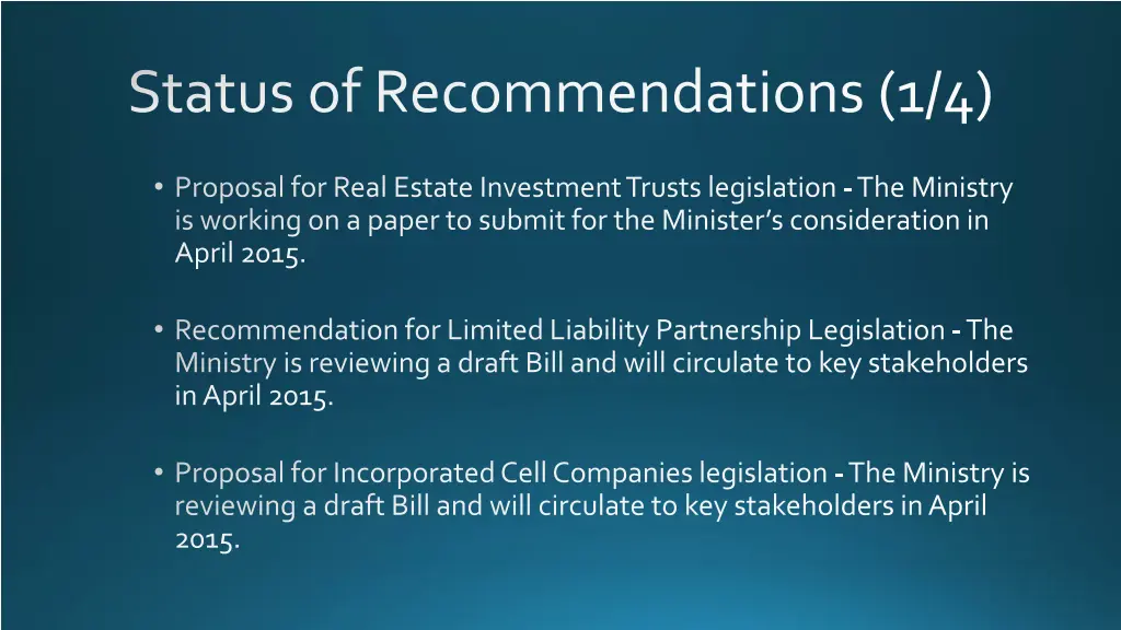 status of recommendations 1 4