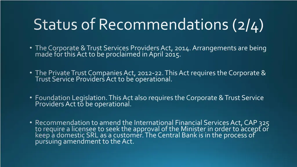 status of recommendations 2 4