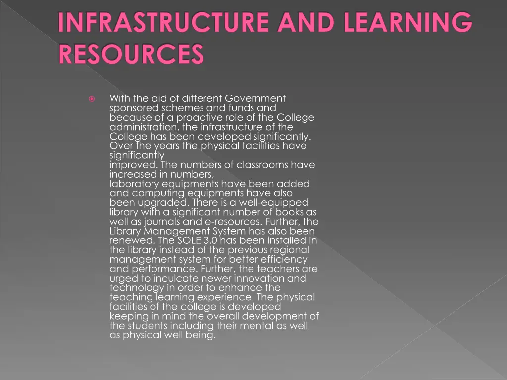 infrastructure and learning resources