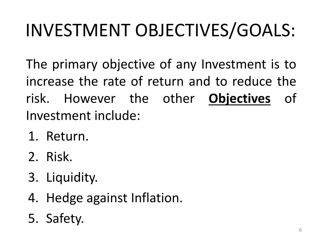 investment objectives goals 1