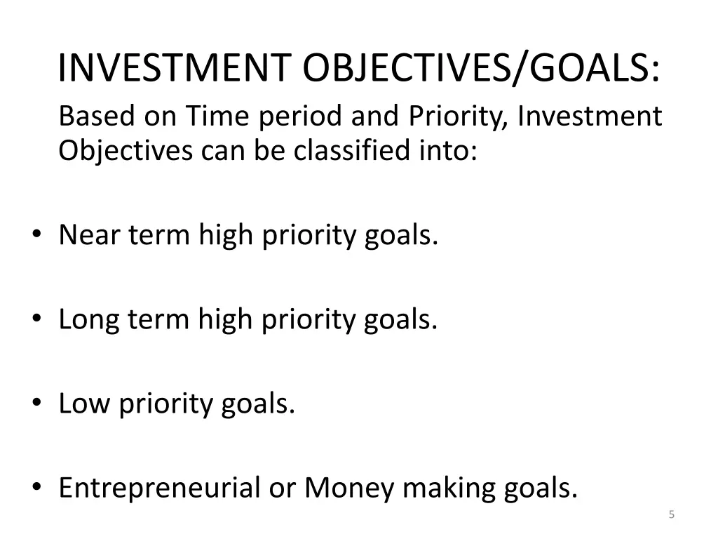 investment objectives goals