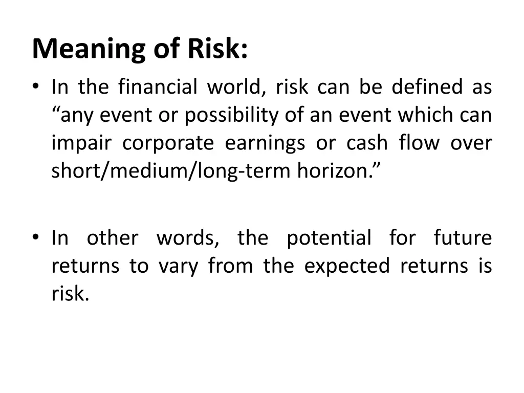 meaning of risk in the financial world risk