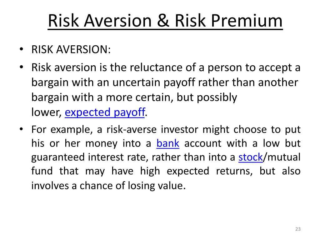 risk aversion risk premium