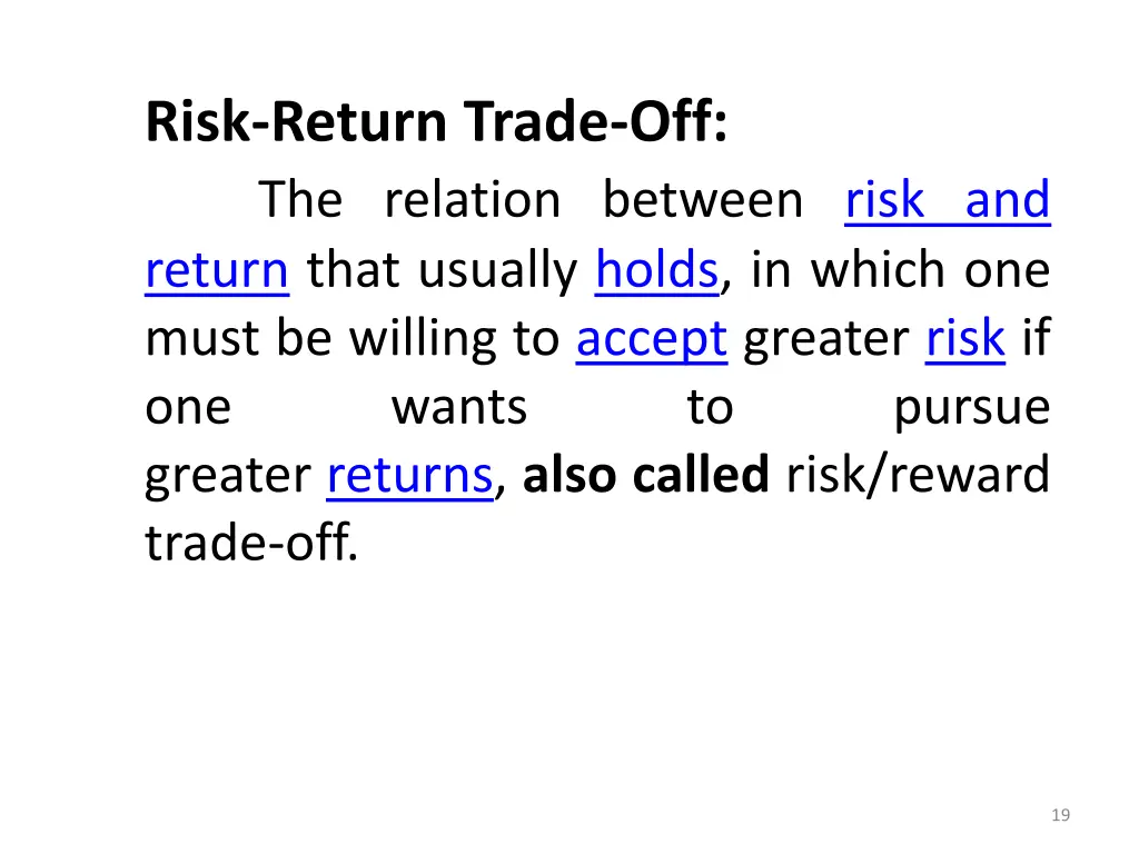 risk return trade off the relation between risk