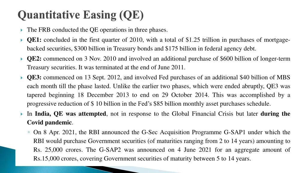 the frb conducted the qe operations in three