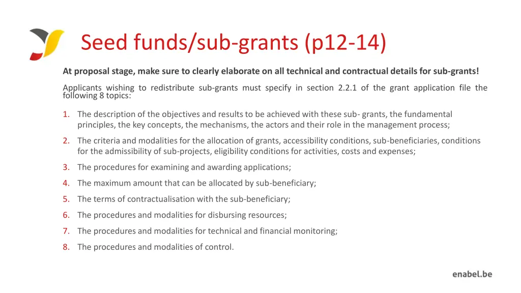 seed funds sub grants p12 14