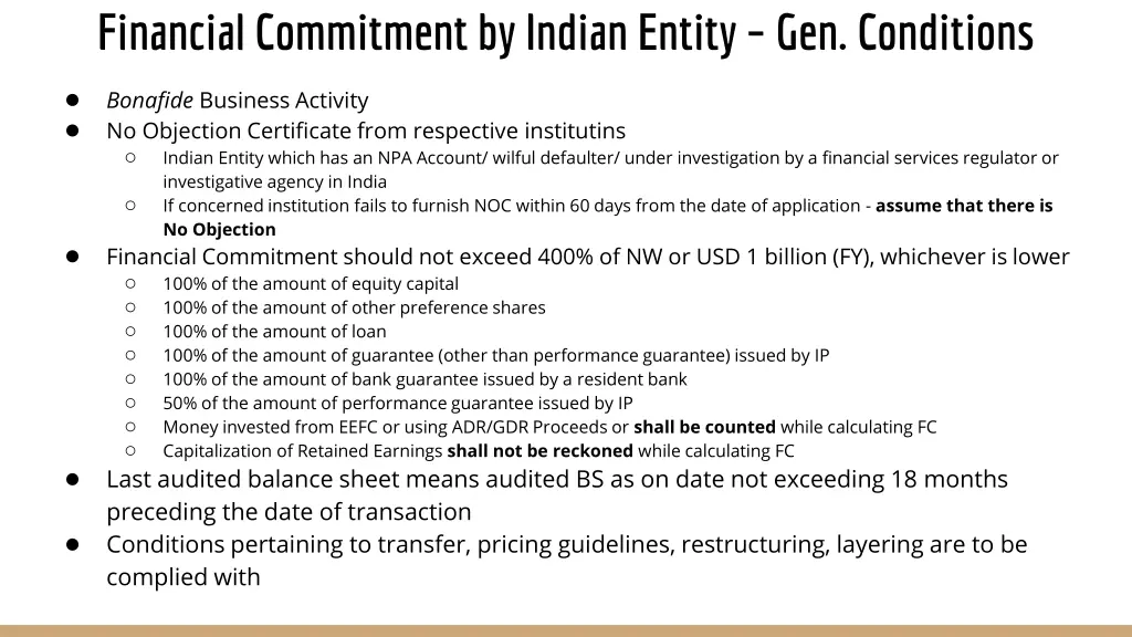 financial commitment by indian entity