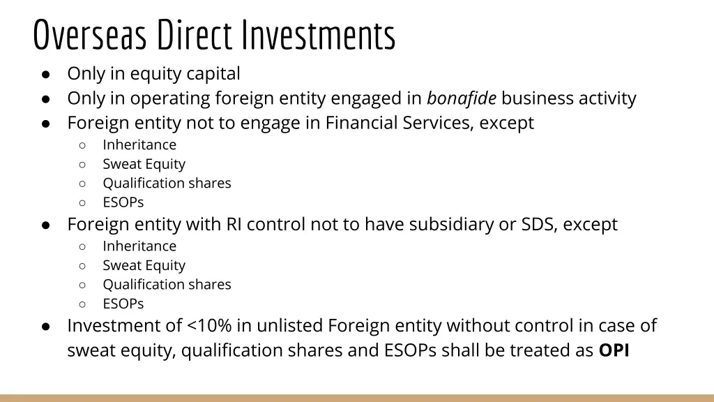 overseas direct investments only in equity