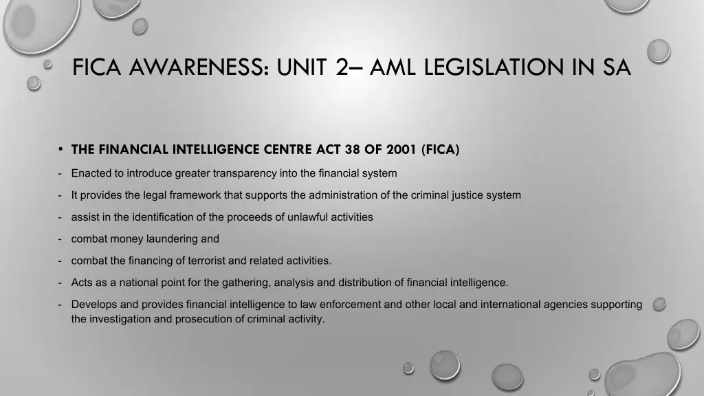 fica awareness unit 2 aml legislation in sa 1