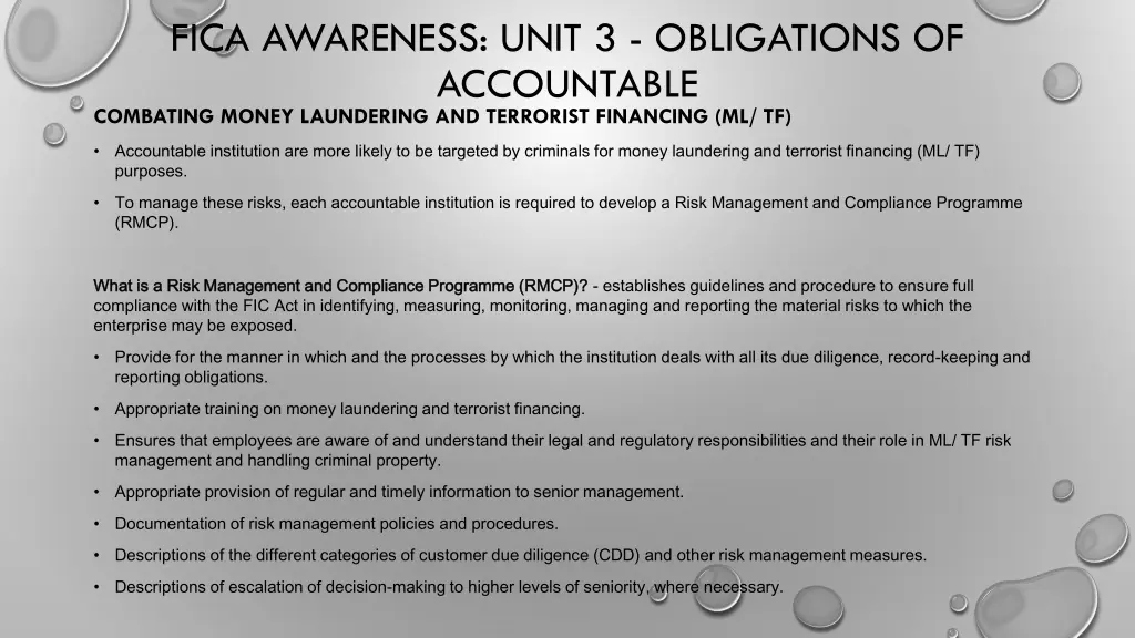 fica awareness unit 3 obligations of accountable 4