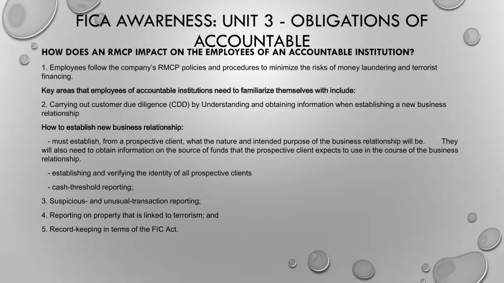 fica awareness unit 3 obligations of accountable 5