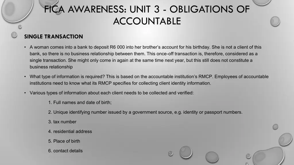 fica awareness unit 3 obligations of accountable 6