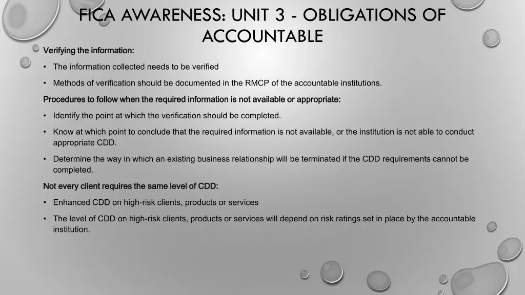 fica awareness unit 3 obligations of accountable 7