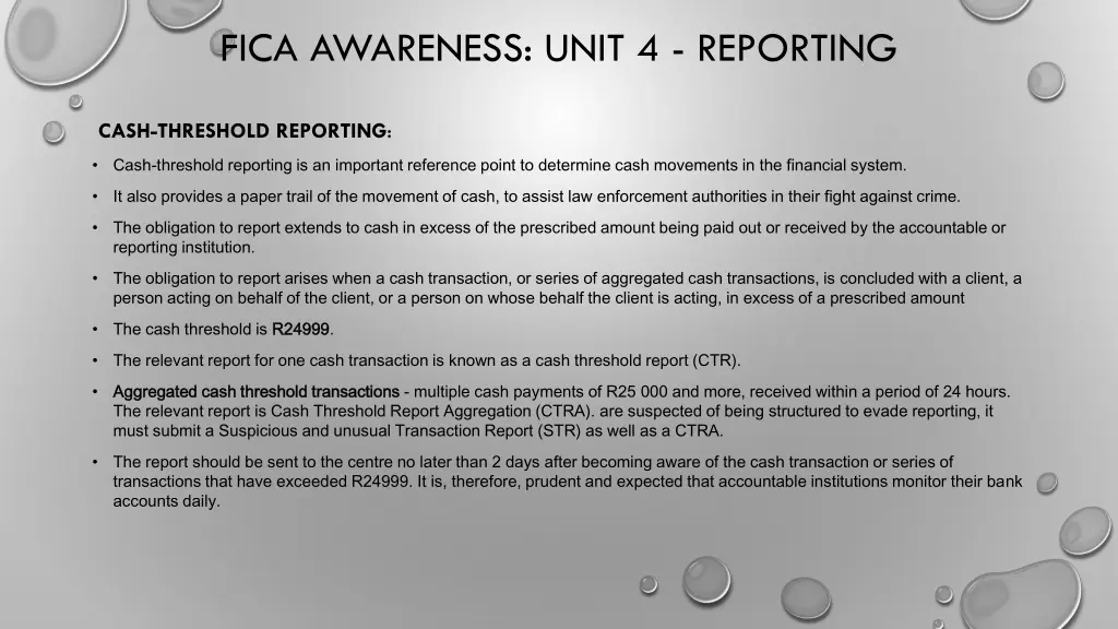 fica awareness unit 4 reporting