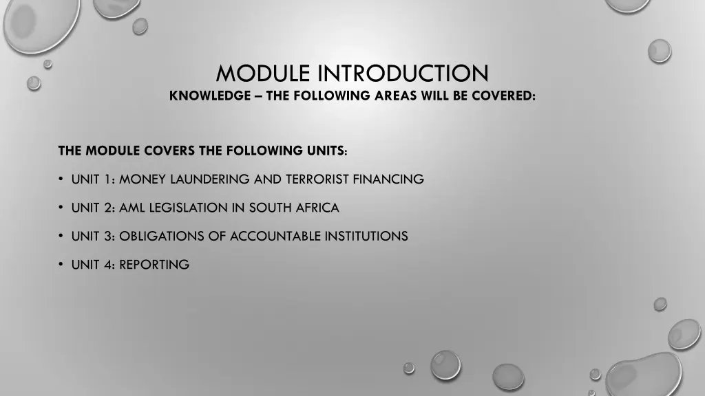 module introduction knowledge the following areas