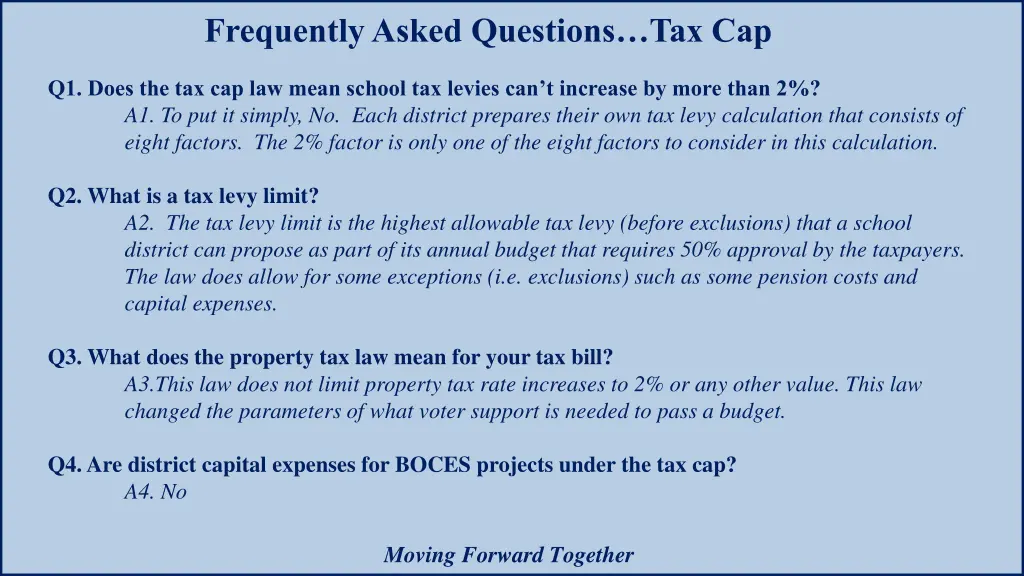 frequently asked questions tax cap