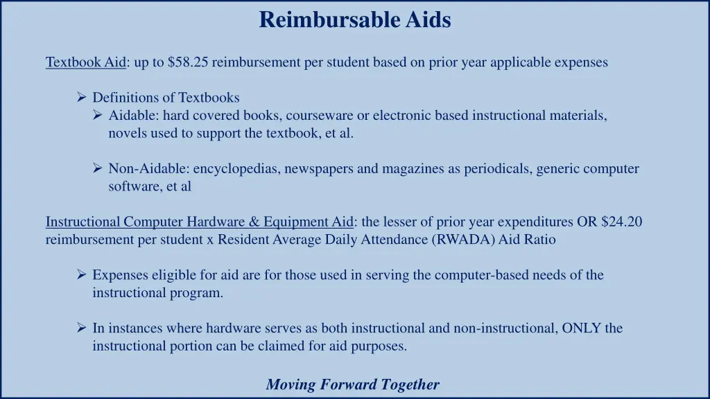 reimbursable aids