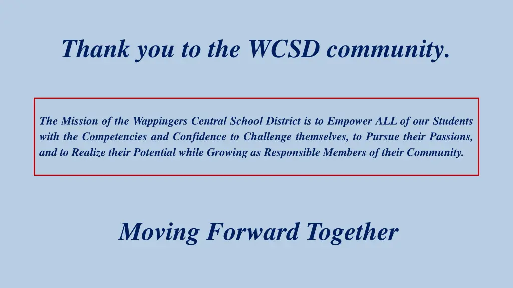 thank you to the wcsd community