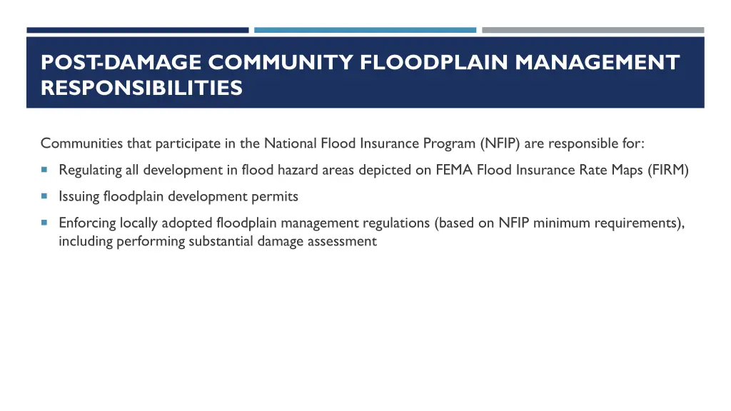 post damage community floodplain management