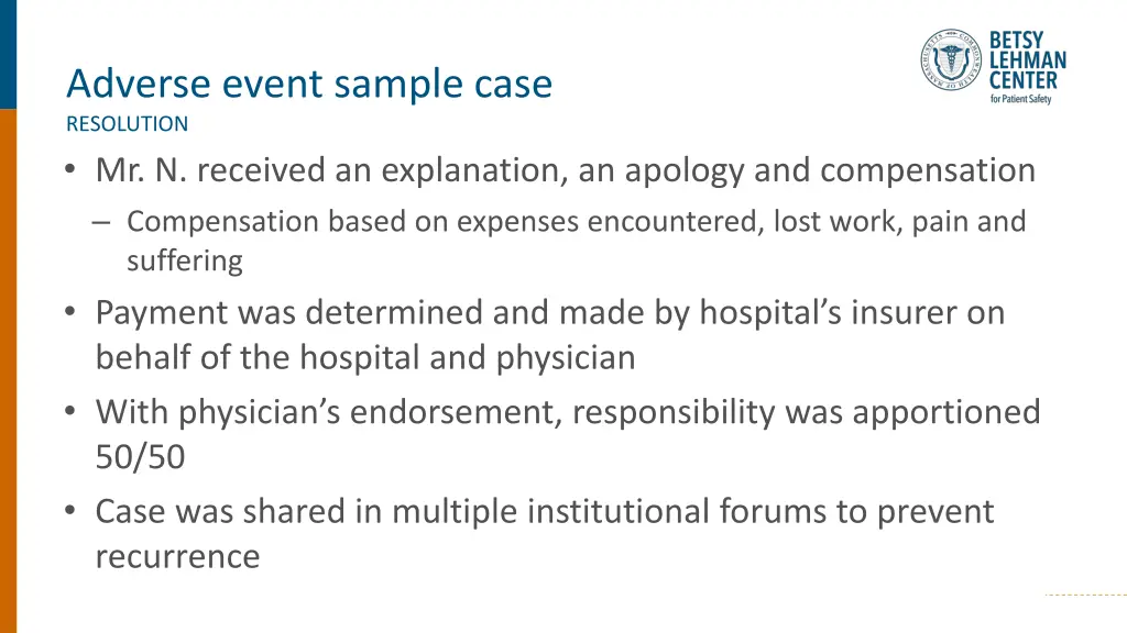 adverse event sample case resolution