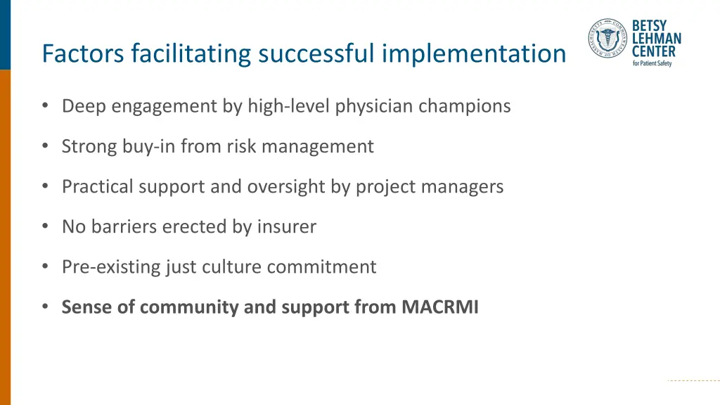 factors facilitating successful implementation