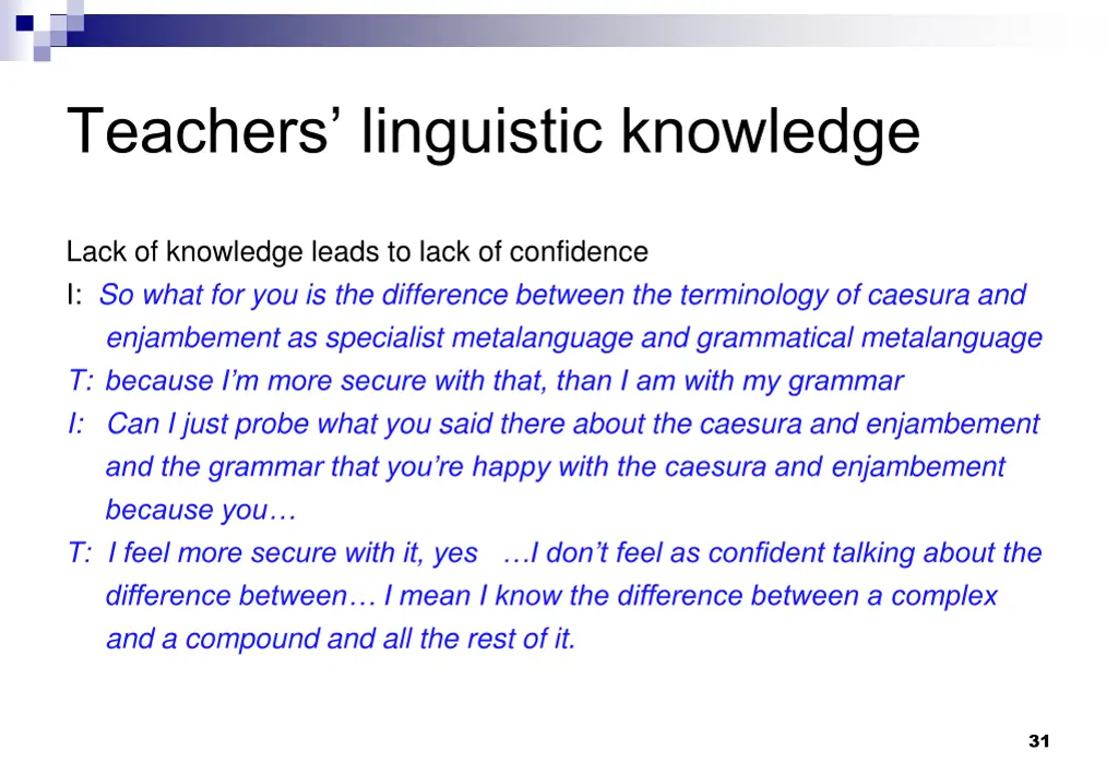 teachers linguistic knowledge