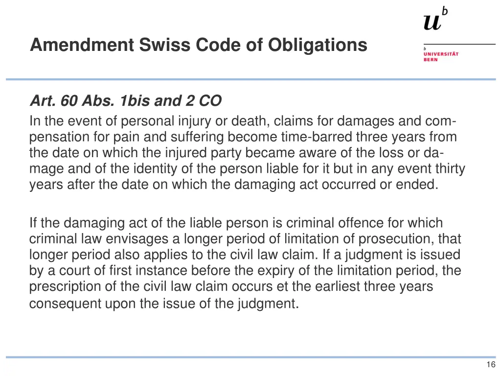 amendment swiss code of obligations