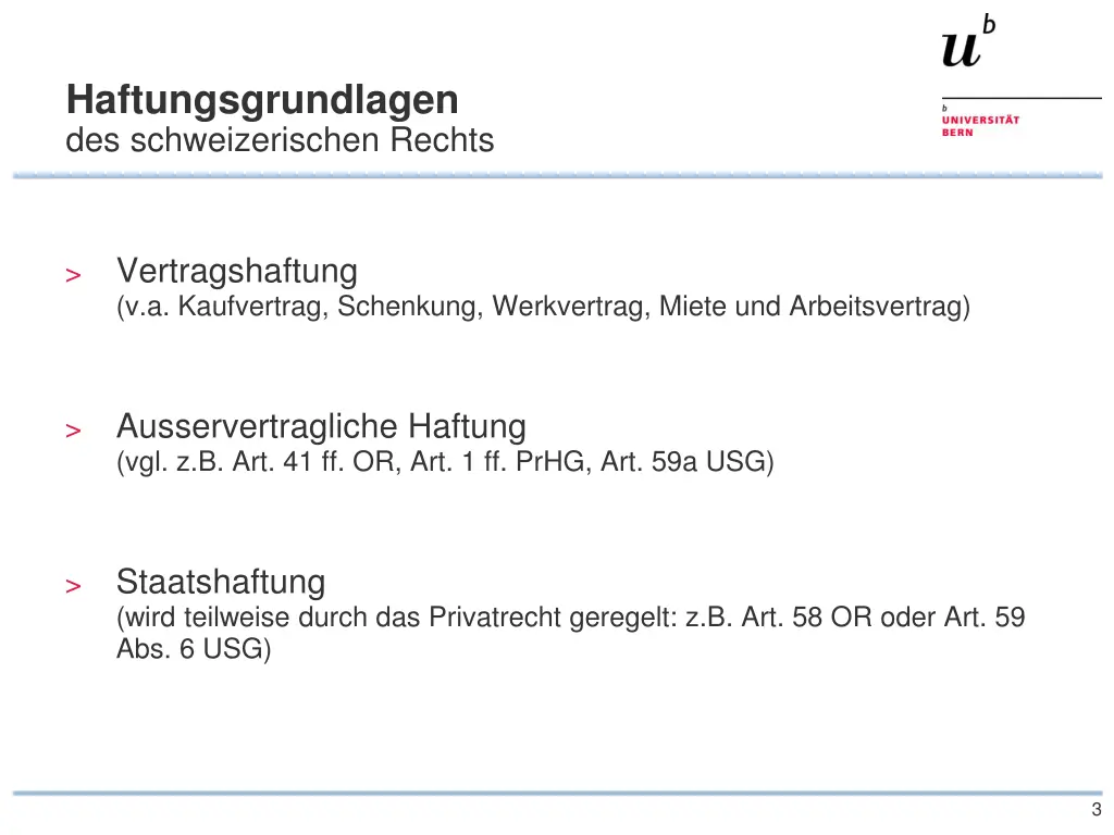 haftungsgrundlagen des schweizerischen rechts