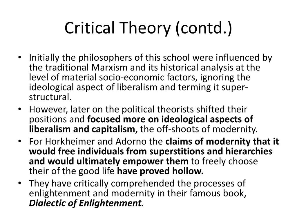 critical theory contd