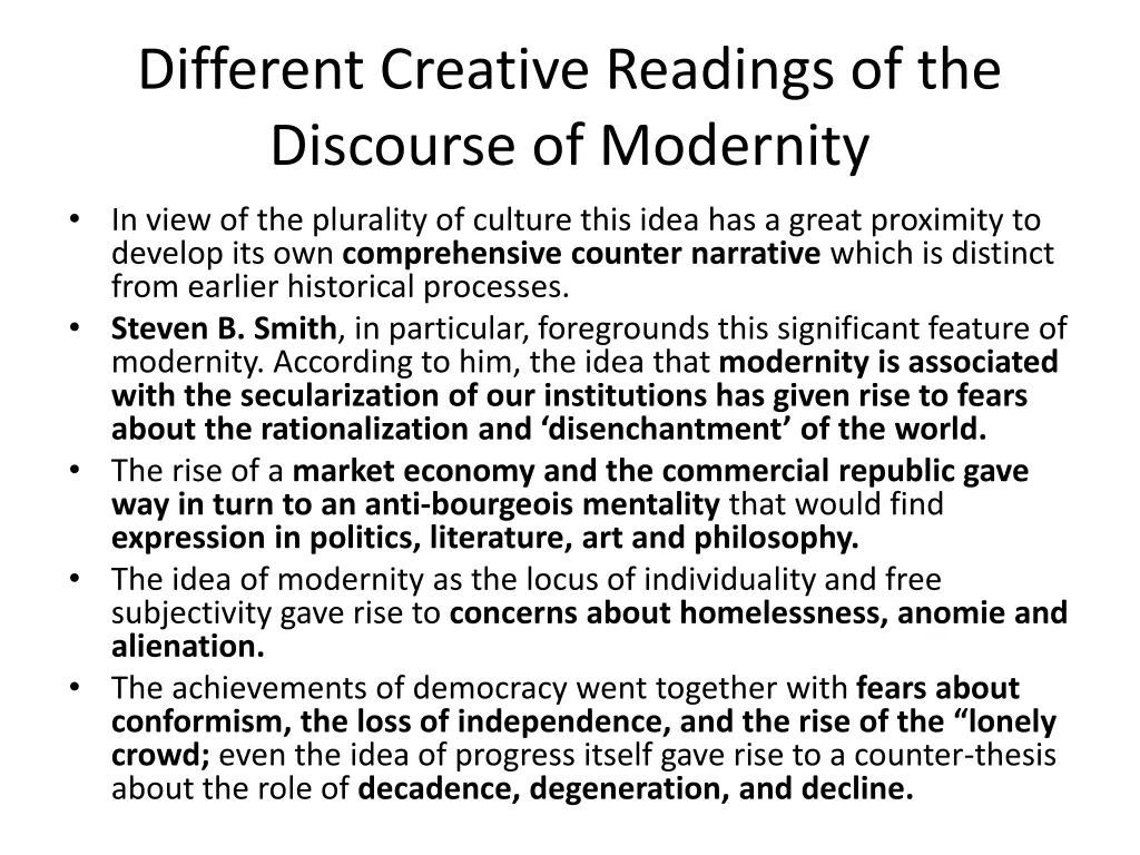 different creative readings of the discourse