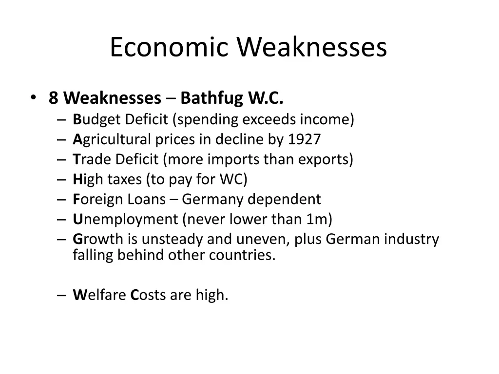 economic weaknesses