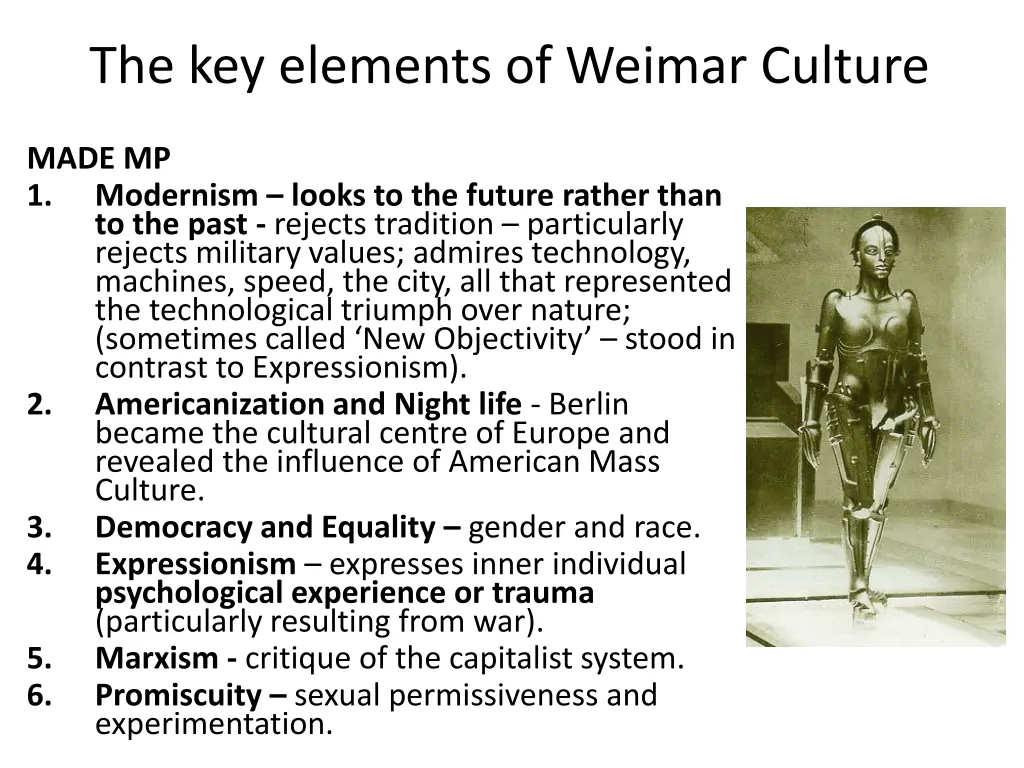 the key elements of weimar culture