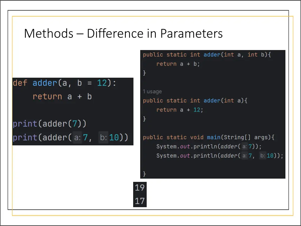 methods difference in parameters 1