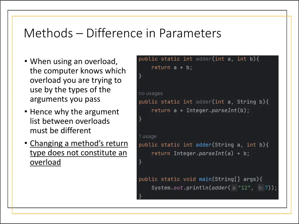 methods difference in parameters 2