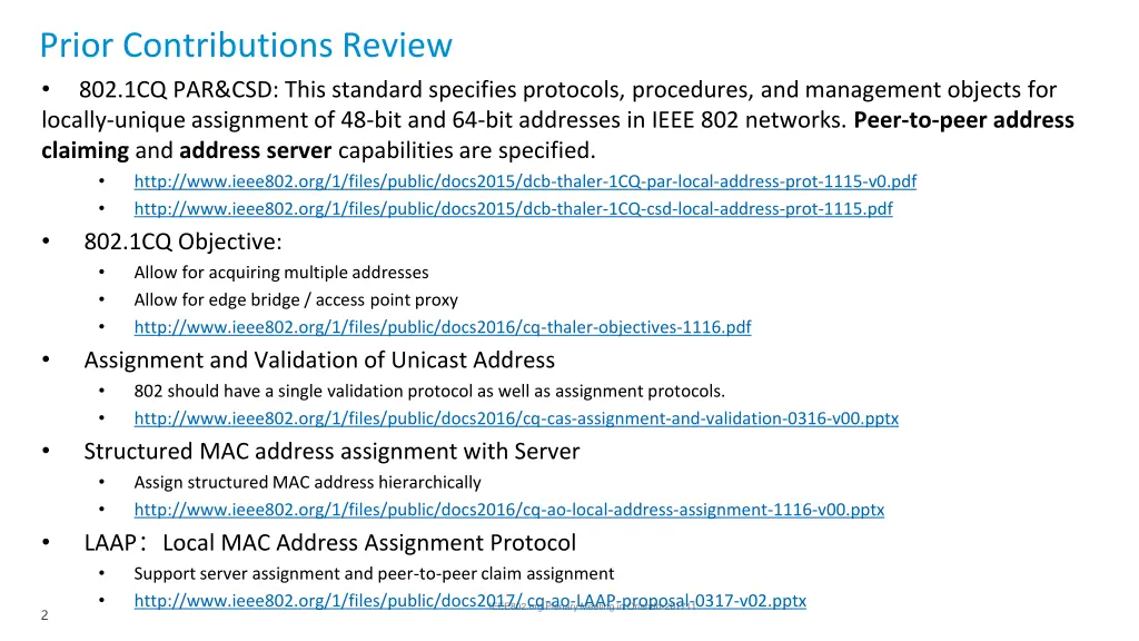 prior contributions review 802 1cq par csd this