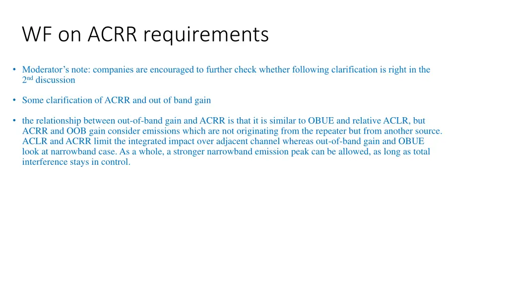 wf on acrr requirements