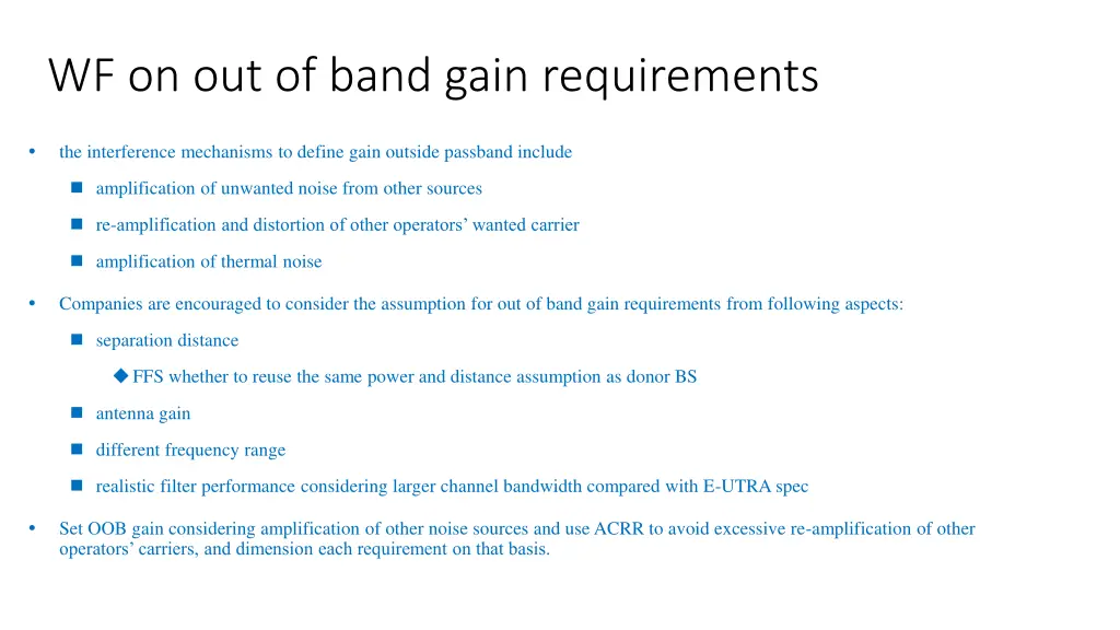 wf on out of band gain requirements