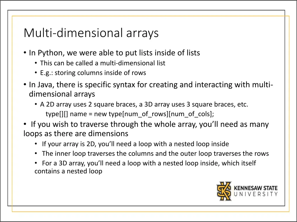 multi dimensional arrays