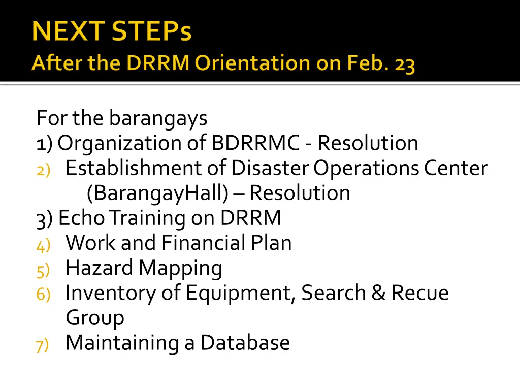 for the barangays 1 organization of bdrrmc