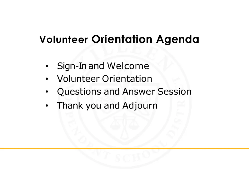 volunteer orientation agenda